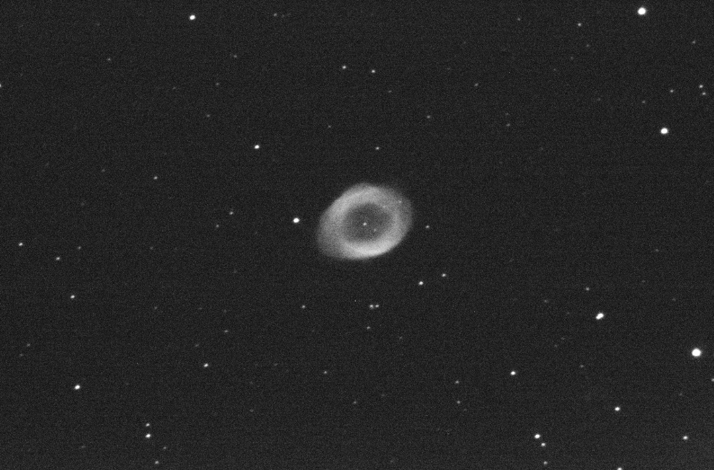 Astrophotography, M57 Ring Nebula - single exposure with ZWO ASI178MM, UV/IR cut filter, luminance channel.