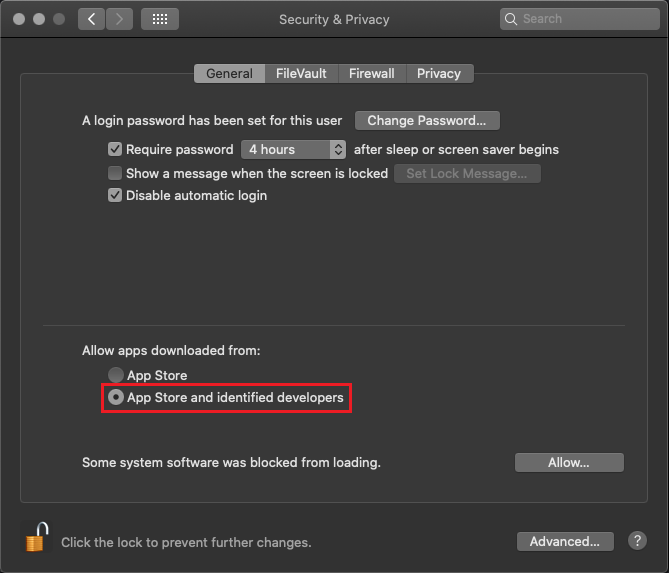 MacOS security settings